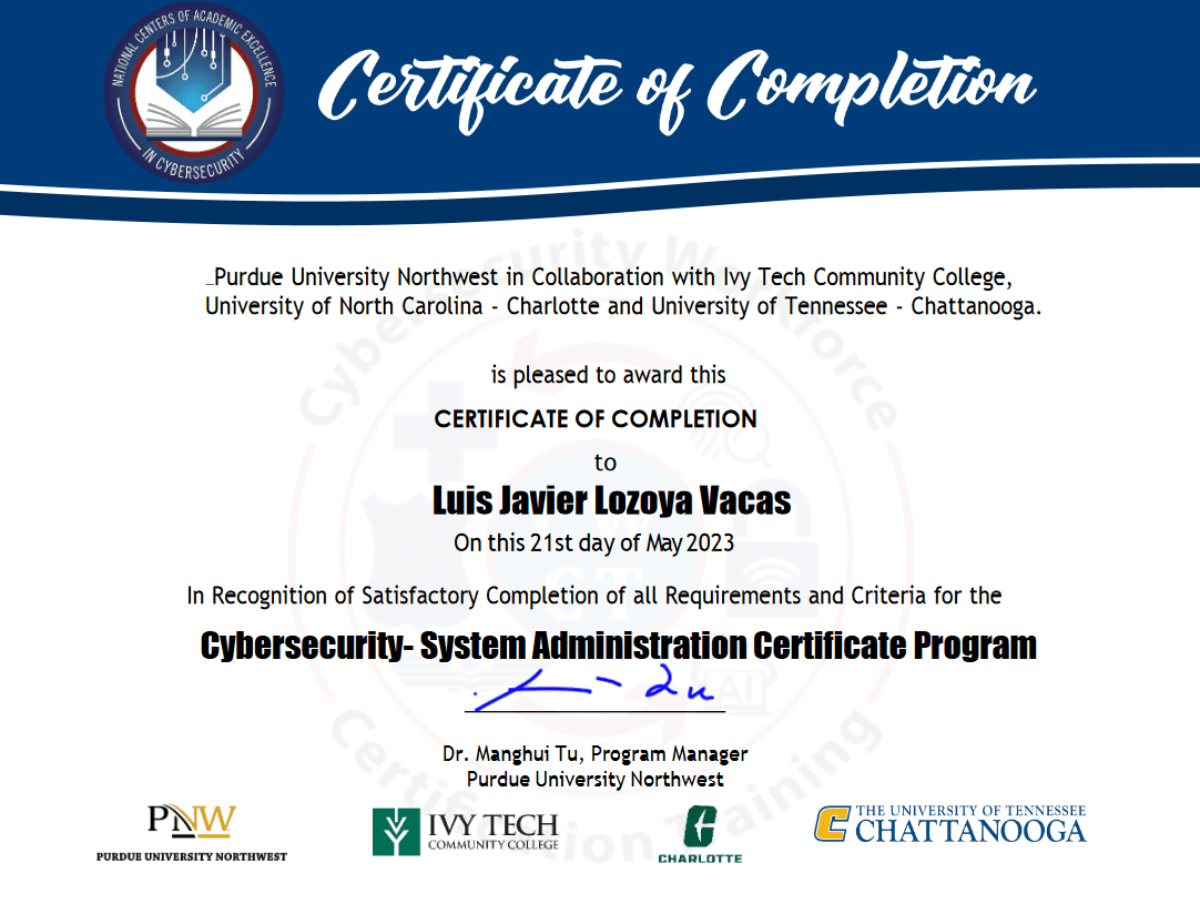 Cybersecurity: System Administration Certificate Program professional certification