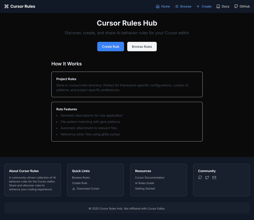 Cursor Rules Hub: AI Community Platform (2025) project screenshot