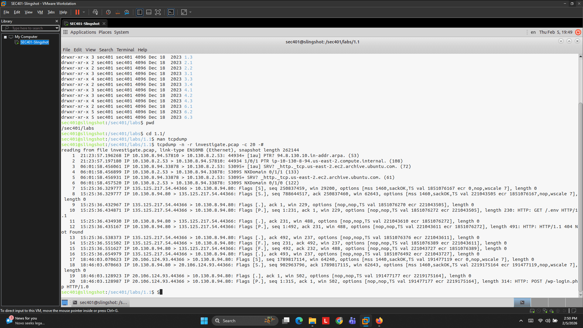 Analyzing Network Traffic with tcpdump: Detecting Brute Force Attacks and .env Probing