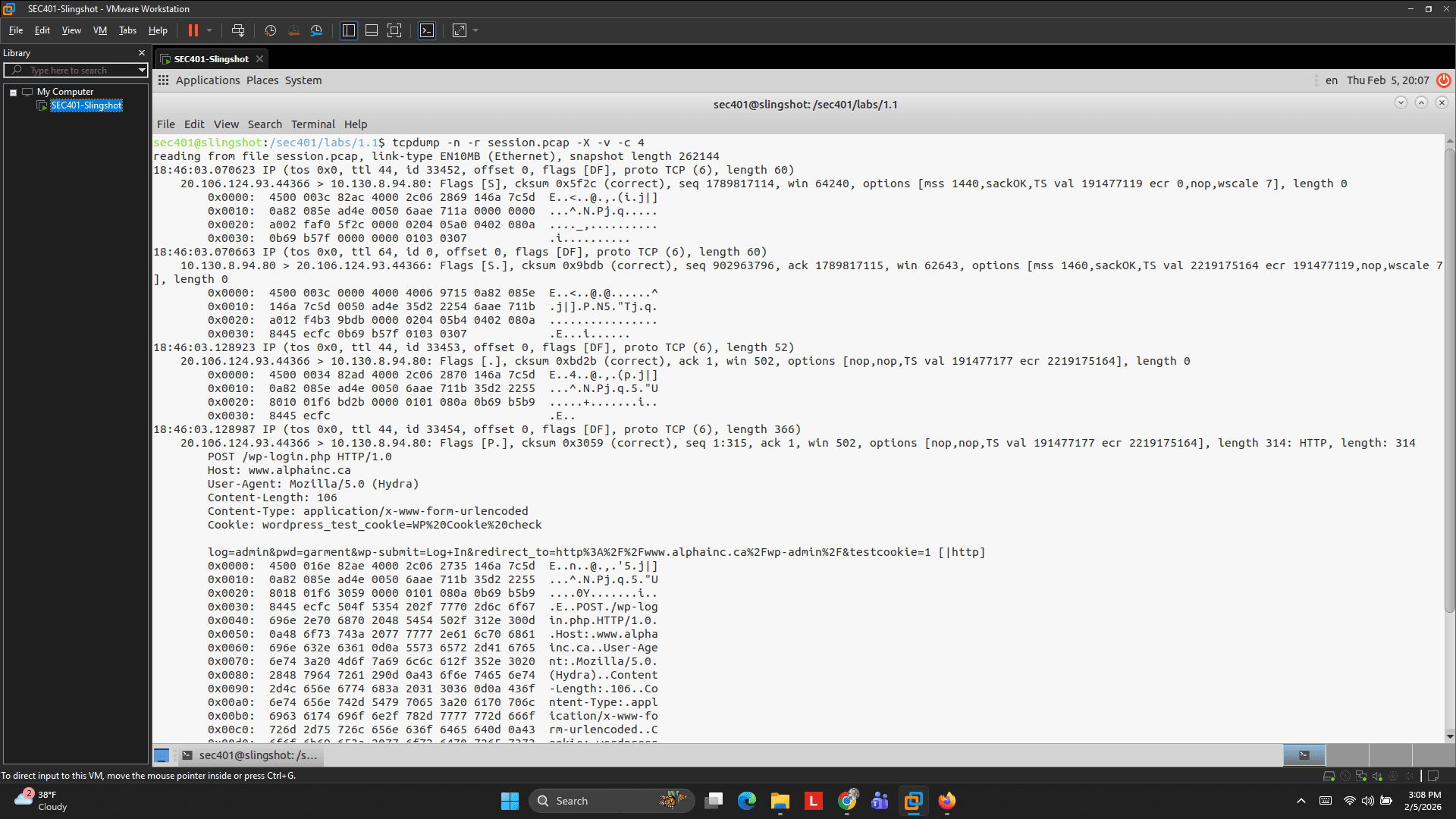 HTTP payload extraction: visible login parameters