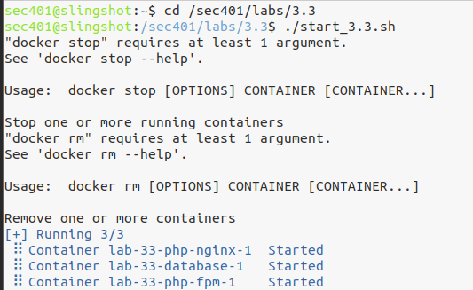 Lab environment startup