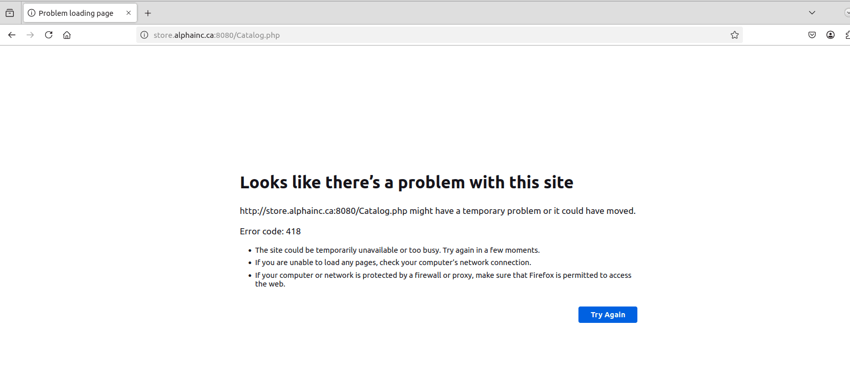 WAF blocks the request (HTTP 418)